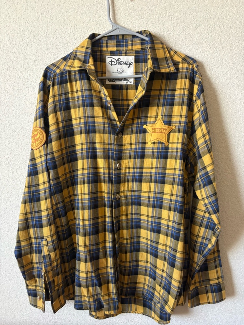 Cakeworthy Disney Men's WOODY Yellow & Navy Flannel Shirt